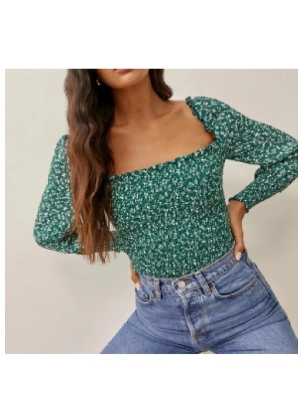 Reformation Pinto Smocked Blouse In Parsley Size Medium